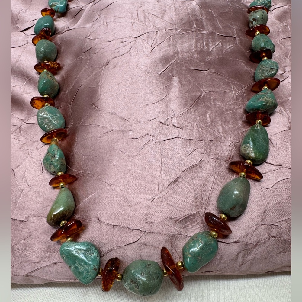 Vintage Huge Authentic Amber & Turquoise Necklace